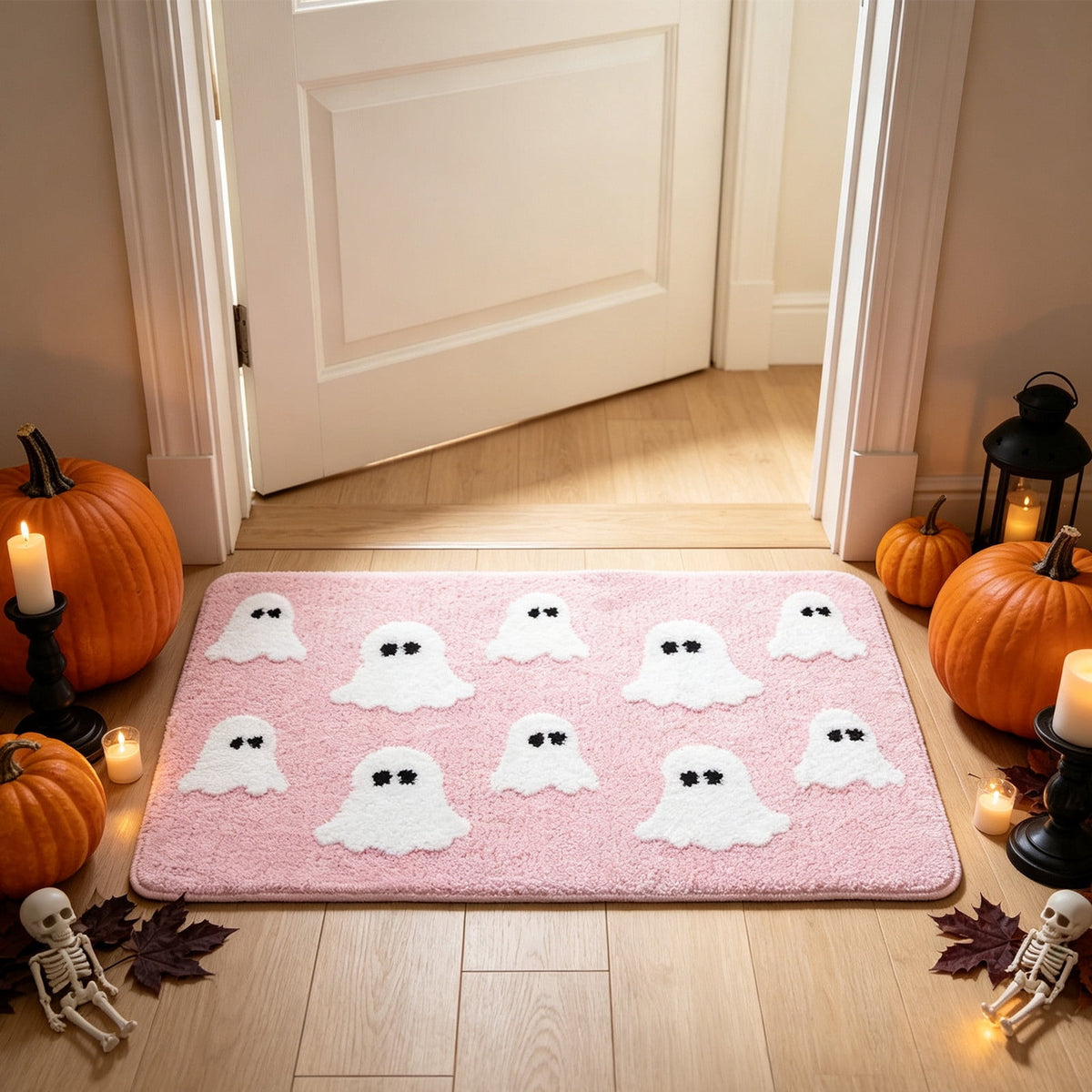 WWC Halloween Door Mat, 32x20 inch Halloween Decor Thick Non Slip Ghost doormat, Entryway Rug for Fall Party Indoor Outdoor Front Porch