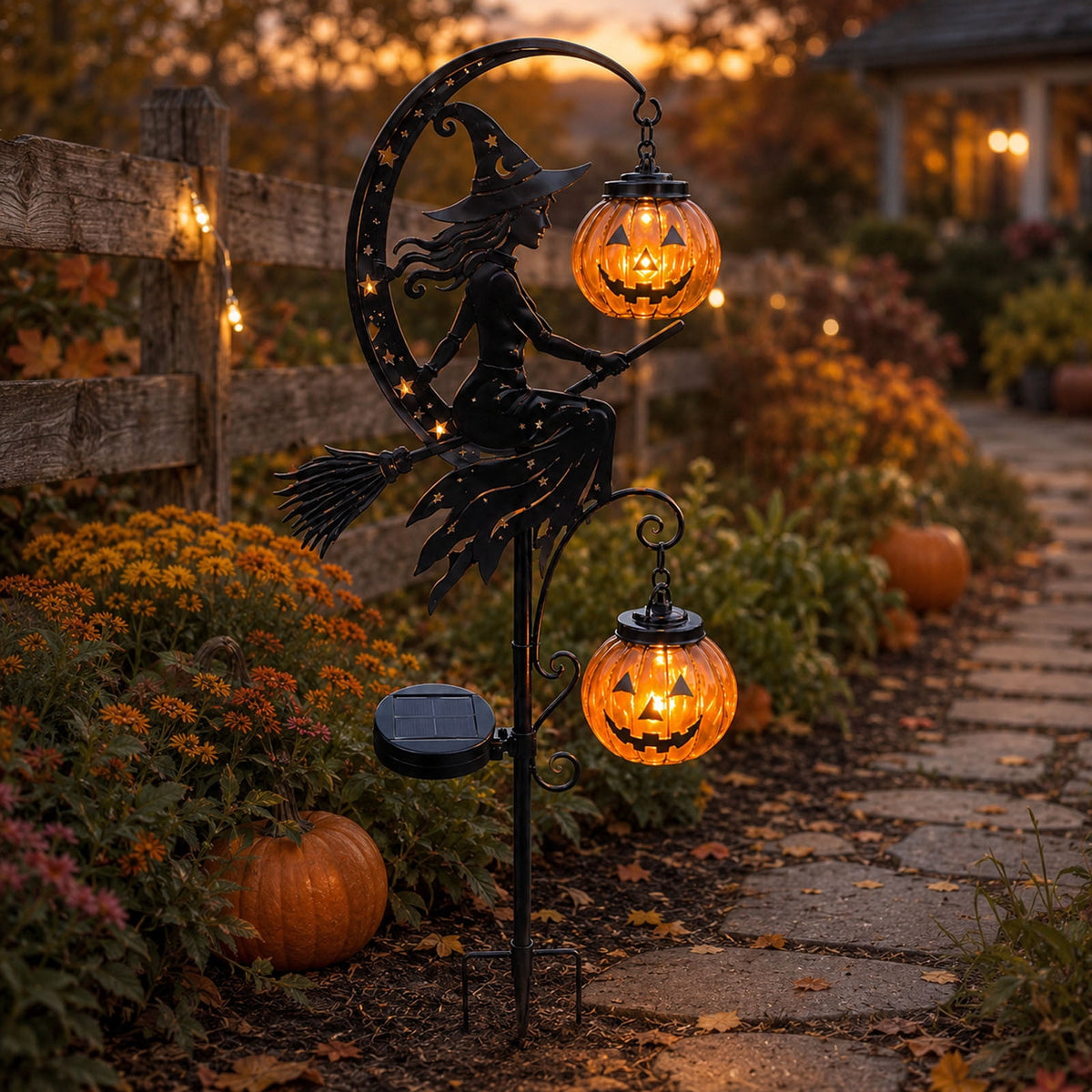 Halloween Solar Garden Stake Light,Metal Hanging Pumpkin Lantern Waterproof for Yard Lawn Proch