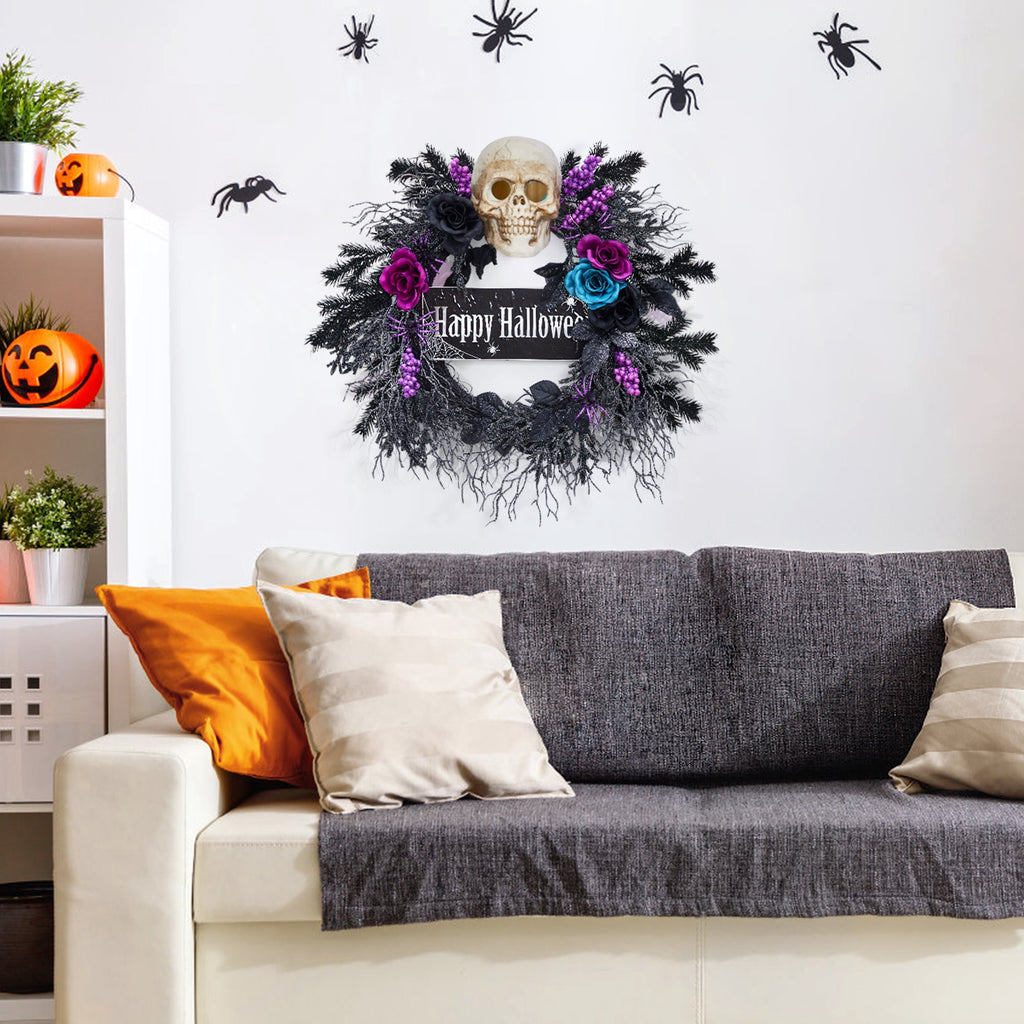 Halloween Wreath, Halloween Decorations Prelit Front Door Wreath for Indoor Wall Window Decor（18/20/22 Inch）