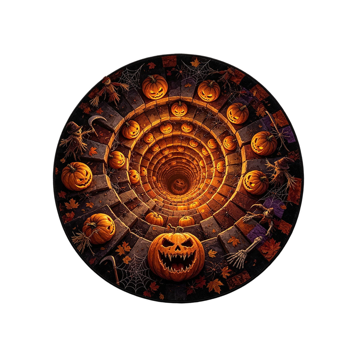 Win s Way 3D Illusion Round Halloween Rug Optical Illusion Doormat Non- Washable Entryway Decor Spooky Fall Front Door Mat for Party Decoration Available in 15.8/23.6/31.5 Inch