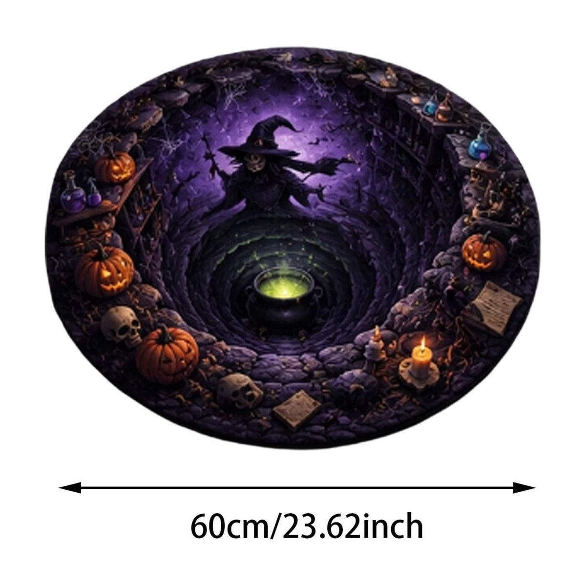 Win s Way 3D Illusion Round Halloween Rug Optical Illusion Doormat Non- Washable Entryway Decor Spooky Fall Front Door Mat for Party Decoration Available in 15.8/23.6/31.5 Inch