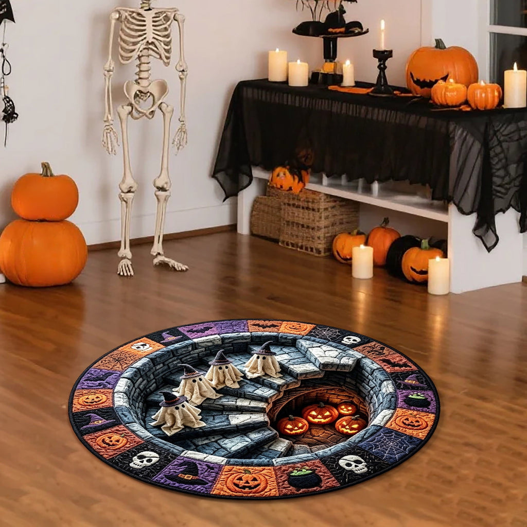 Sulaicai 3D Optical Illusion Halloween Round Rug, Spooky Ghost Pumpkin Print Absorbent Doormat, Non Slip Washable Floor Mat for Indoor Entryway Living Room Halloween Home Decor, 15.7 Inch