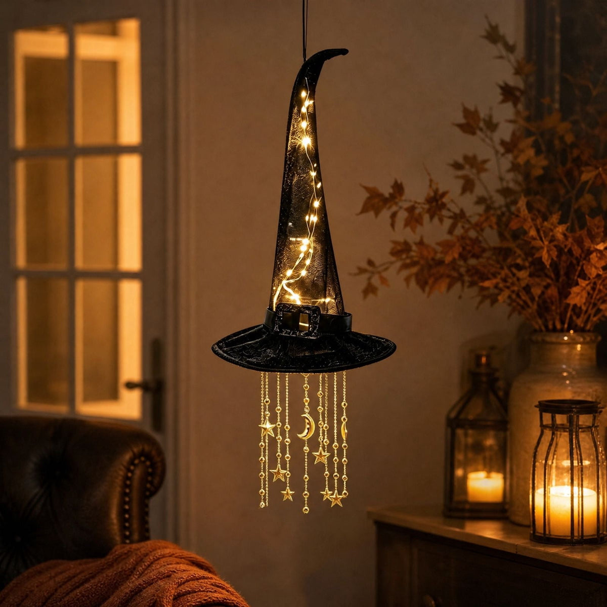 Stijggn Witch Hat Lights Halloween Glowing Lights, Waterproof Hanging Witch Hat Decorations, Warm Light Festival Ornaments for Indoor Outdoor Yard Garden Party Halloween Decor
