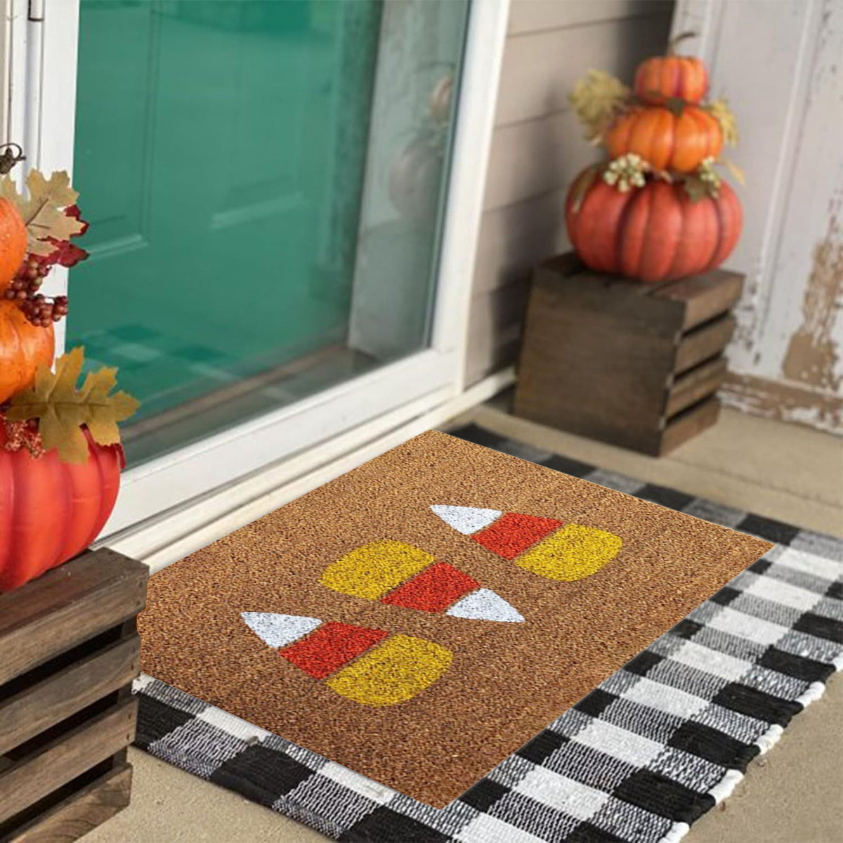 Halloween Door Mat Ghost Pumpkin Bat Candy Welcome Non Slip Coir Floor Mats Outdoor Entrance,Halloween Outdoor Rugs for Front Door,Doormats Seasonal for Porch Entryway Decor