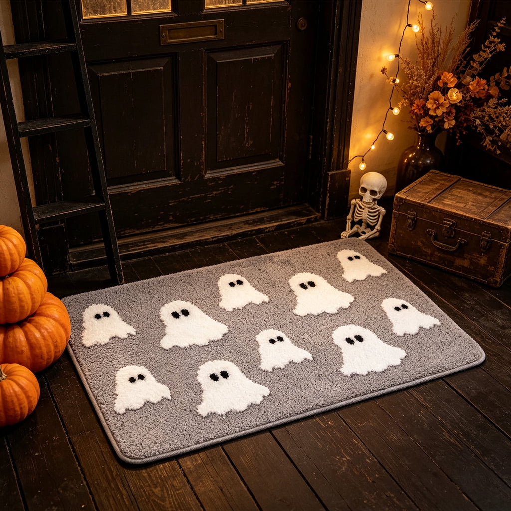 Halloween Ghost Door Mat, Cute Welcome Mat for Front Door Porch Entryway Haunted Outdoor Decor Spooky Decorative Entrance Doormat Non Slip Halloween Rug, 16" x 24"
