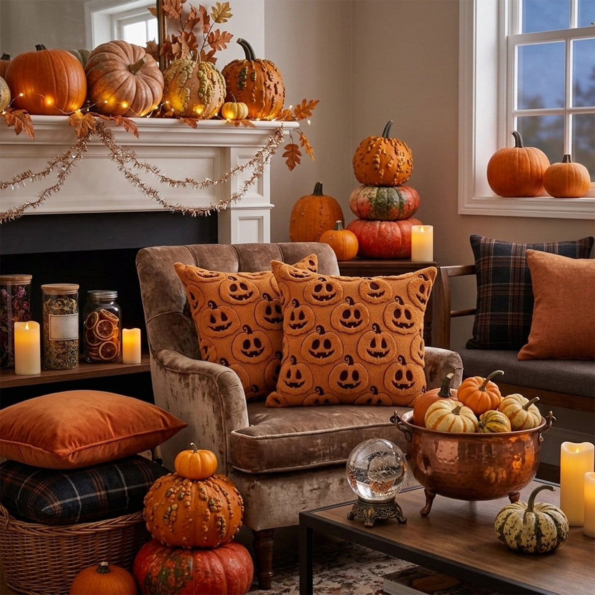 Cute Reading Ghost Plush Throw Pillow, Halloween Book & Pumpkin Bucket Ghost Stuffed Cushion, Spooky Season Decorative Pillow, for Sofa, Bedroom, Party Decor