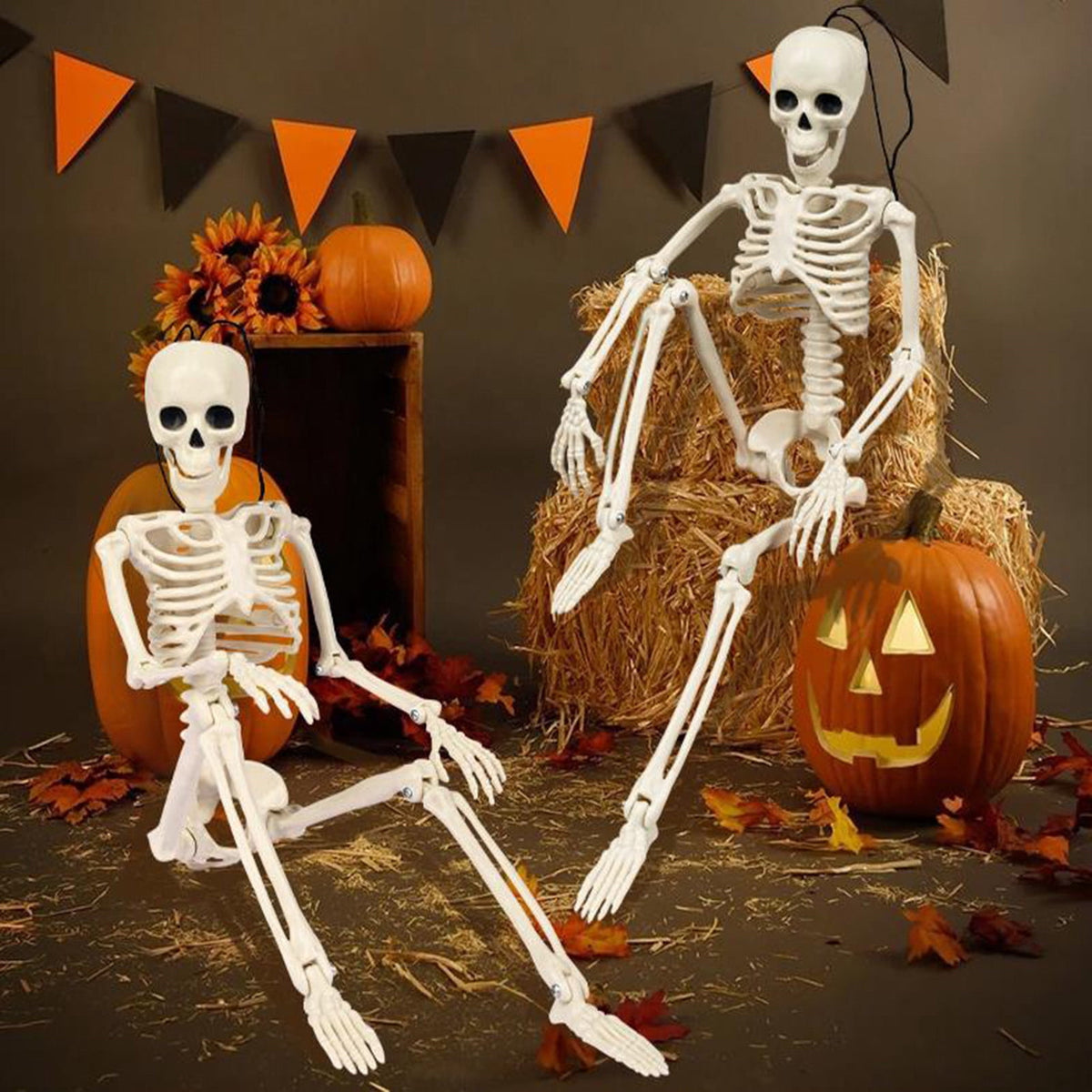AUHomi 1 PC Halloween Skeleton, 15.7" Full Body Halloween Skeleton Decor with Movable Joints, Party Decorations, Halloween Outdoor Skeleton Decoration, Horror House Graveyard Props (S)