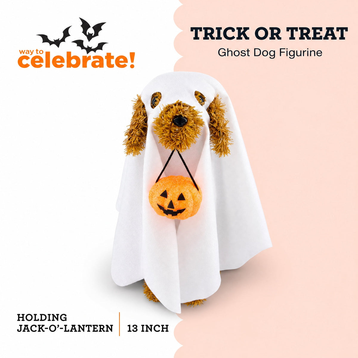 Tinsel Dog in Ghost Costume Tabletop Decoration, Brown and White, Halloween by Way To Celebrate