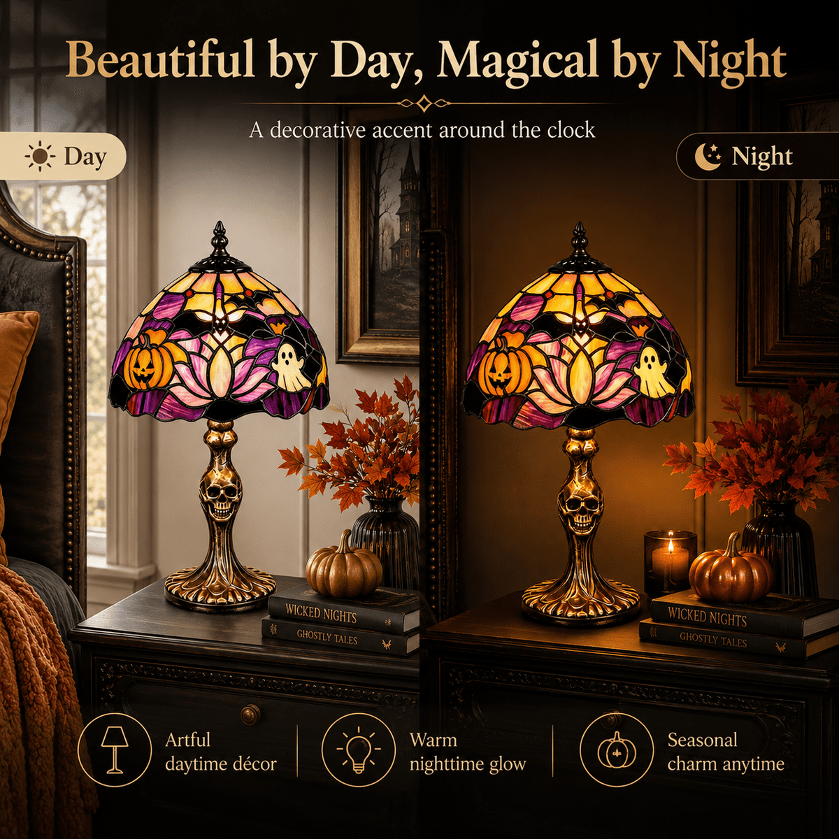 Diceymbol 11.81 Inch Halloween Ghost Night Light, Witch Hat Ghost Lamp with Jack O Lantern, Halloween Decorations Indoor for Table Mantel Party Decor