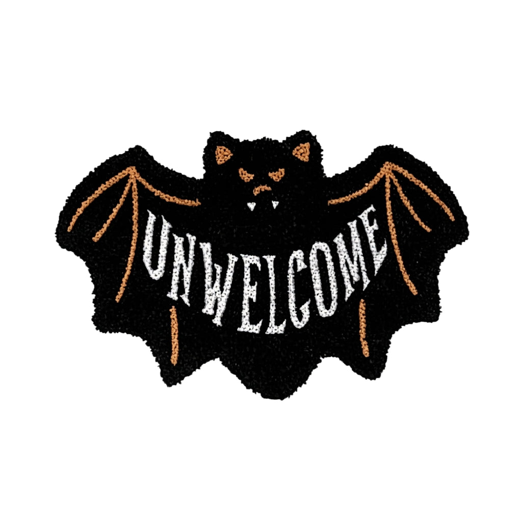 Gothic Halloween Bat Shaped Bath Mat, 23.6 x 15.7 in Unwelcome Pattern, Thick Decorative Entryway Floor Rug