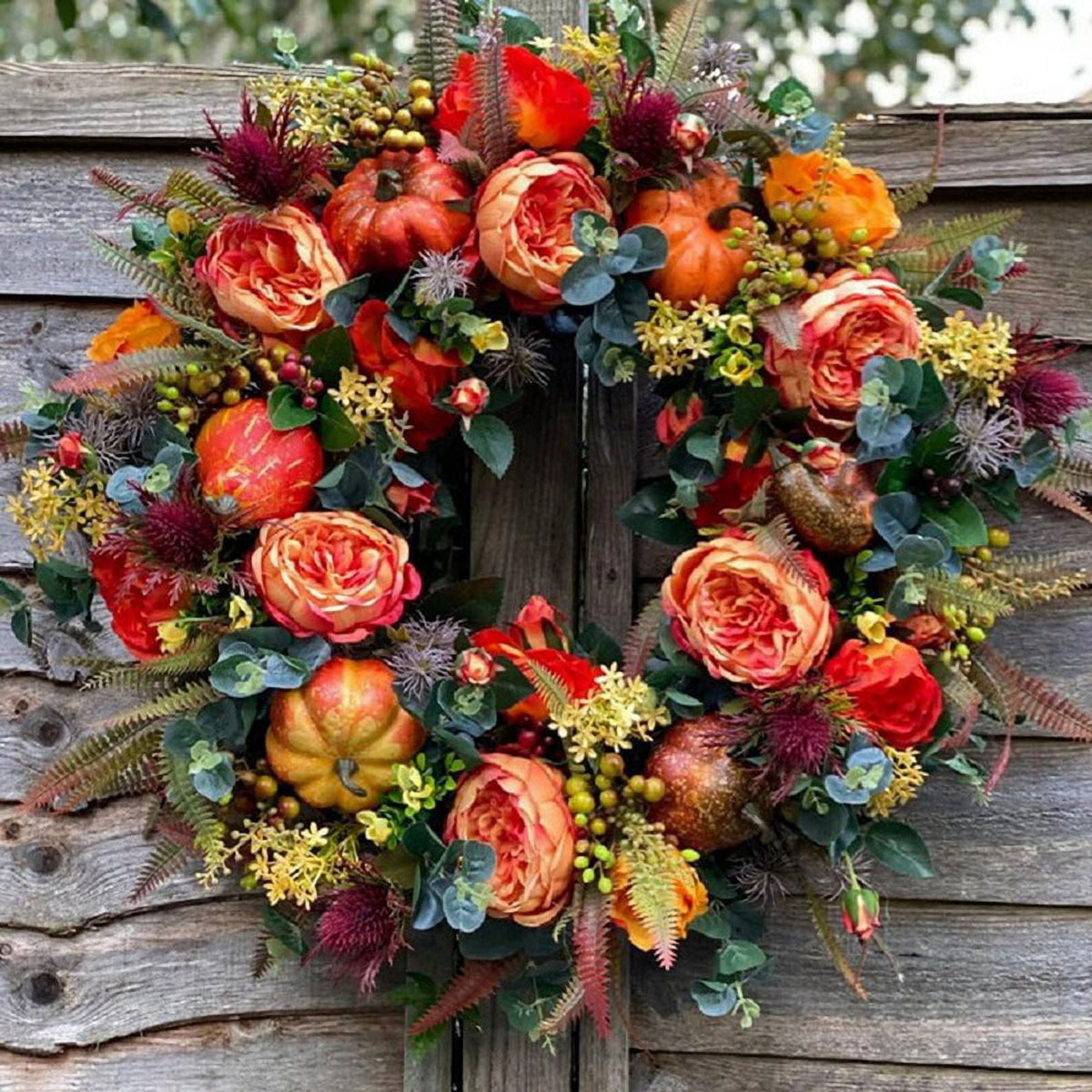 17.7-Inch Autumn Wreath Fall Wreaths for Front Door Outside,with Pumpkin Berries Suitable for Halloween Thanksgiving