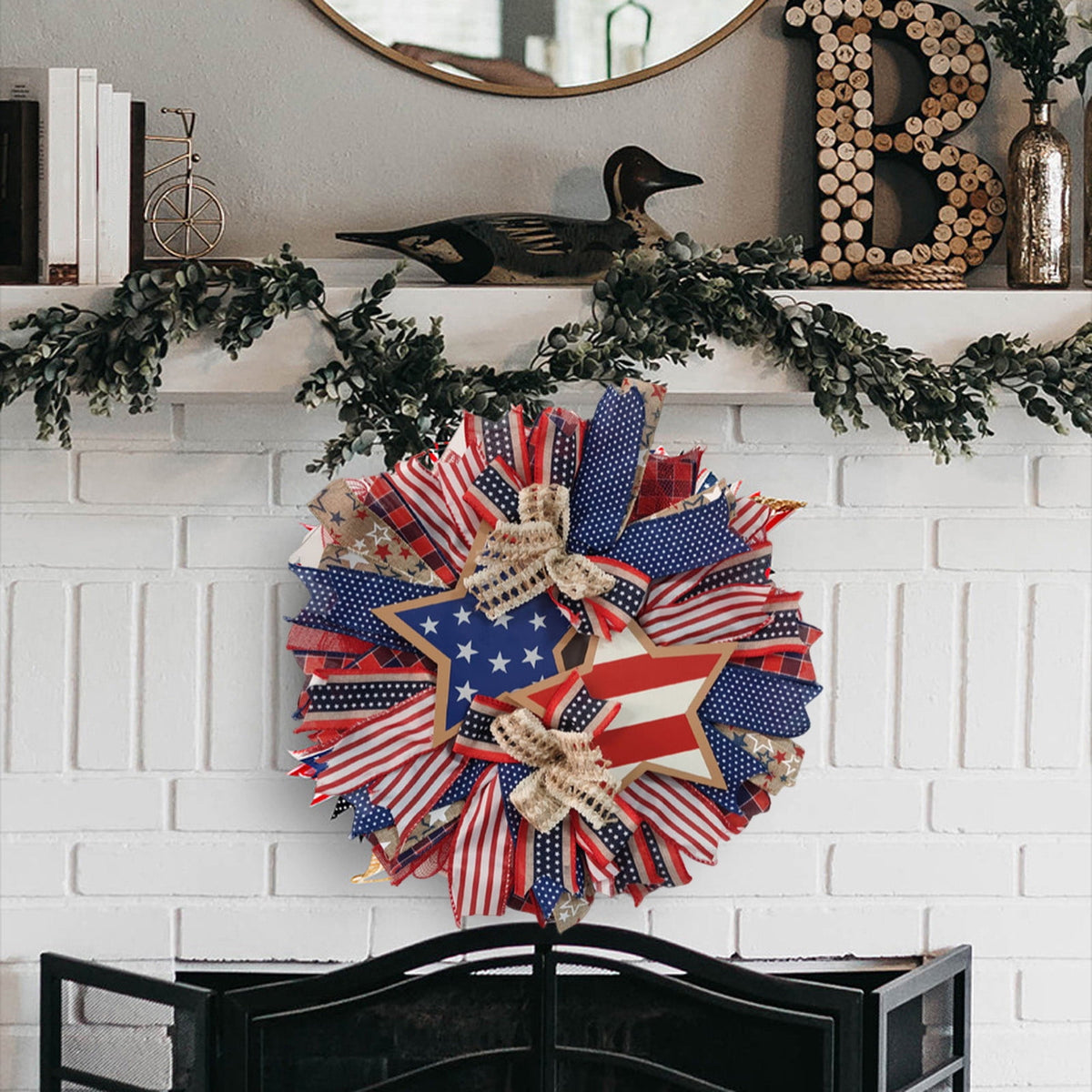 Nkmbld 4th of July Wreaths for Front Door, Independence Day Wreath Red White Blue Flower Wreath for Independence Day Memorial Day Flag Day Decor