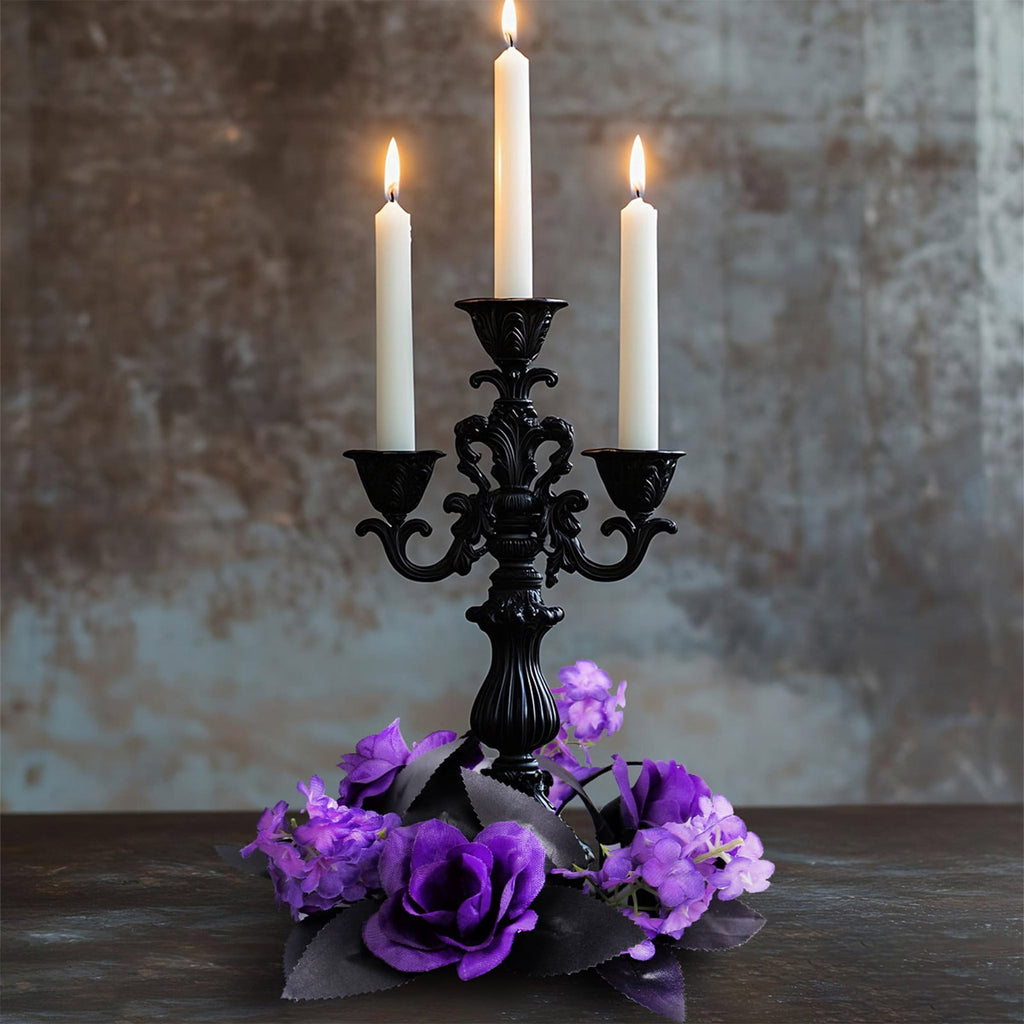 HHBEAUTY Artificial Purple Rose Halloween Candle Rings Wreaths 9.8 Inch Gothic Floral Eucalyptus Leaves Candle Ring Holder Halloween Wedding Party Centerpiece Table Decorations Home Decor