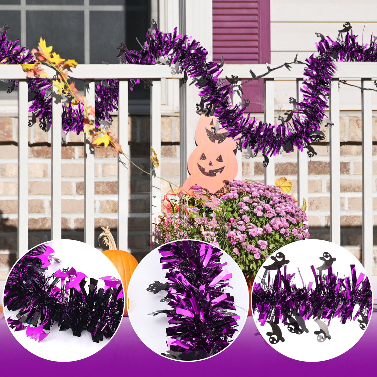 Halloween Artificial Maple Leaf Pumpkin Vine with LED Lights 67-71 Inch Lighted Fall Foliage Garland for Home Halloween Holiday Party Decor