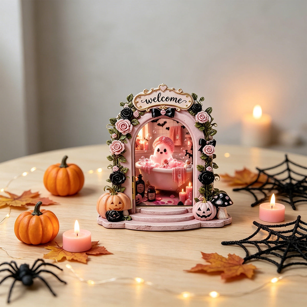 AuroraX Halloween Ghost Decor Outdoor Halloween Decoration Courtyard Tabletop Desktop Haunted Halloween Decoration for Yard Garden Pink