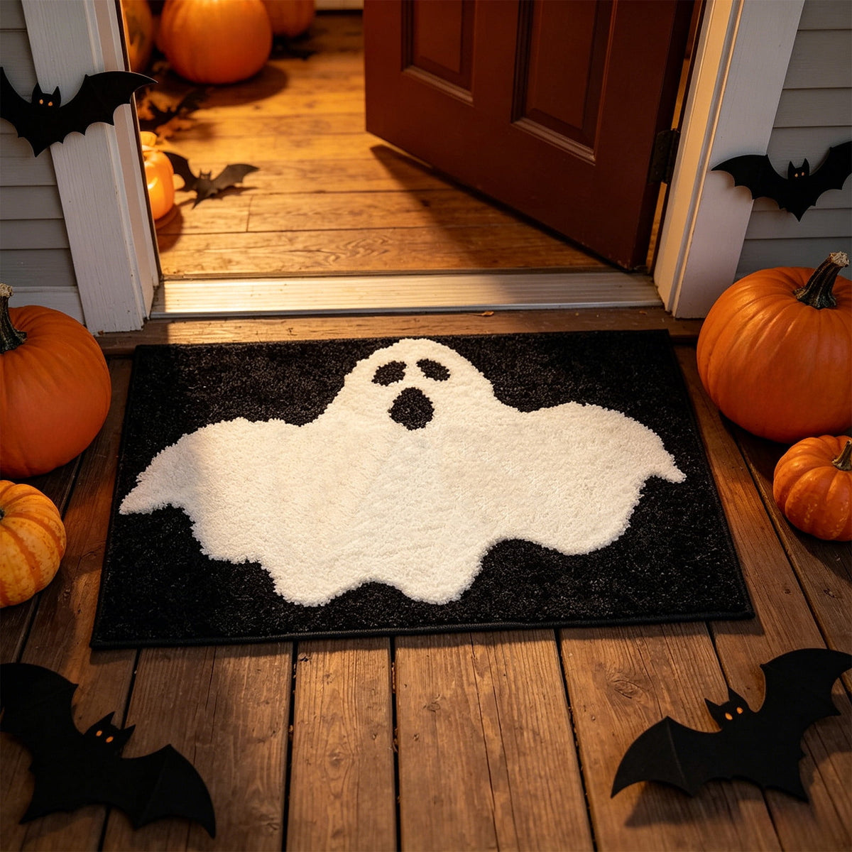 Halloween Bath Mat Ghost Multicolor Irregular Mat 27.56x17.72in Polyester Skidproof & Absorbent for Bathroom Entryway Living Room Halloween Door Mat by MPOISVA