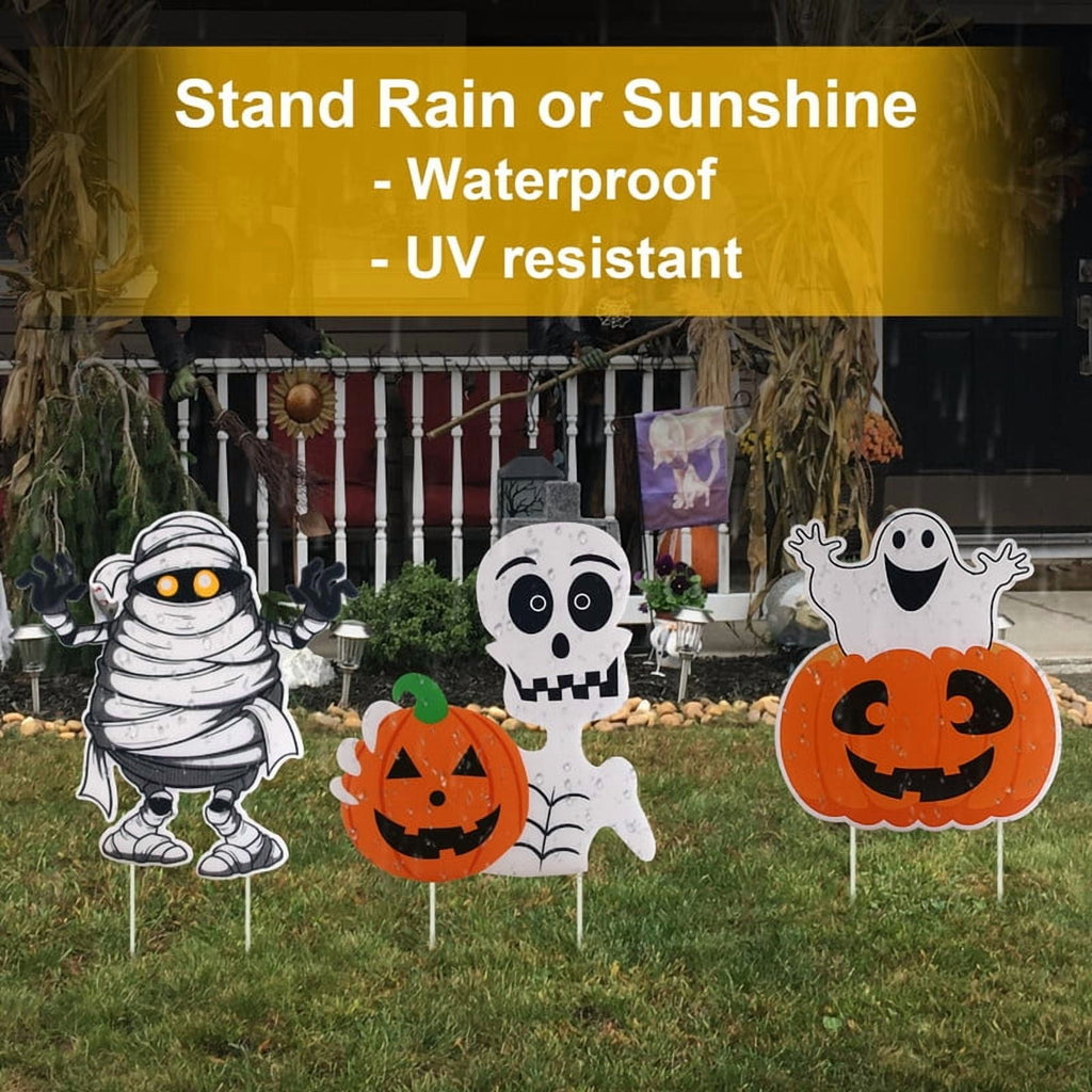 DUNCHATY 3-Pack Halloween Yard Signs - Pumpkin, Ghost, Monster Outdoor Decor