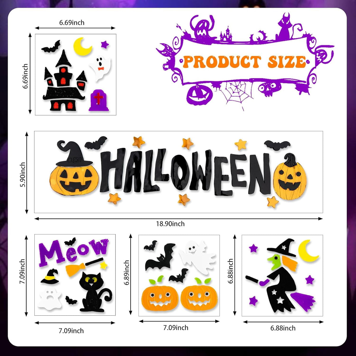 5 Pcs Halloween Window Clings Gel Reusable Static Halloween Window Decorations for Office, Classroom, Fridge, Halloween Window Stickers, Vibrant Halloween Decor (Witch)