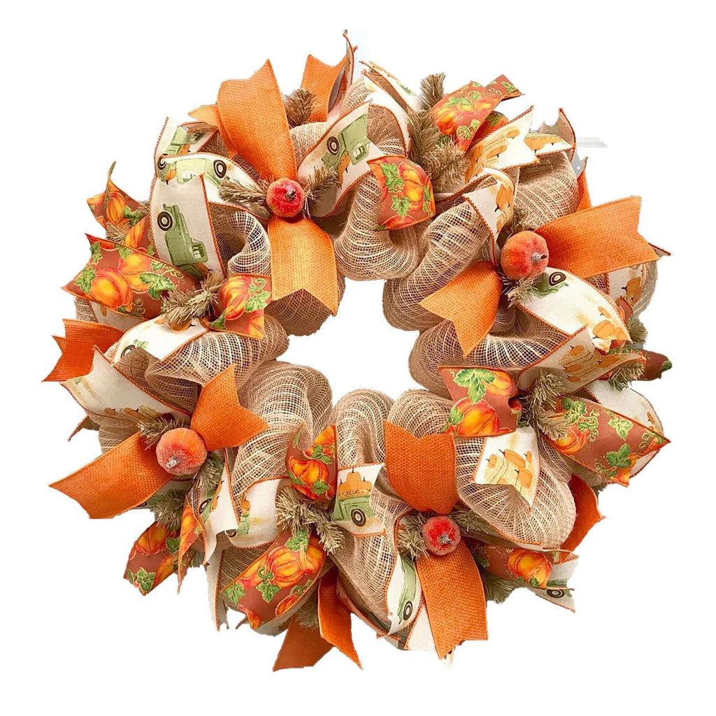 Fall Wreaths for Front Door Outside, 18 Inch Large Autumn Wreath with Pumpkin, Berry, Dahlia, Straw and Bows, Holiday Wreaths for Farmhouse Halloween Thanksgiving Decor, Indoor Outdoor Front Door