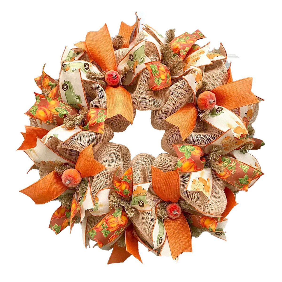 Fall Wreaths for Front Door Outside, 18 Inch Large Autumn Wreath with Pumpkin, Berry, Dahlia, Straw and Bows, Holiday Wreaths for Farmhouse Halloween Thanksgiving Decor, Indoor Outdoor Front Door