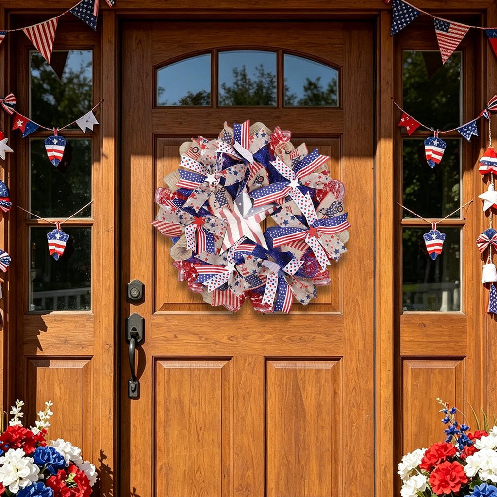 Nkmbld 4th of July Wreaths for Front Door, Independence Day Wreath Red White Blue Flower Wreath for Independence Day Memorial Day Flag Day Decor