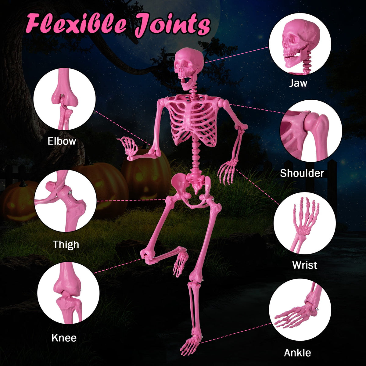 Costway 5.5 FT Poseable Halloween Skeleton Life-Size Decoration with Built-in Lights Green