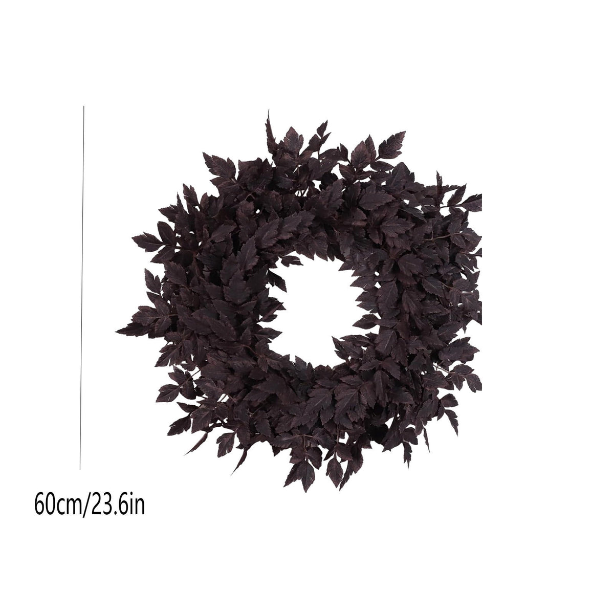 23.6" Dark Purple Artificial Cimicifuga Leaf Wreath, Fall Burgundy Foliage Front Door Wreath, Minimalist Halloween Autumn Wreath for Wall Porch Home Farmhouse Decor