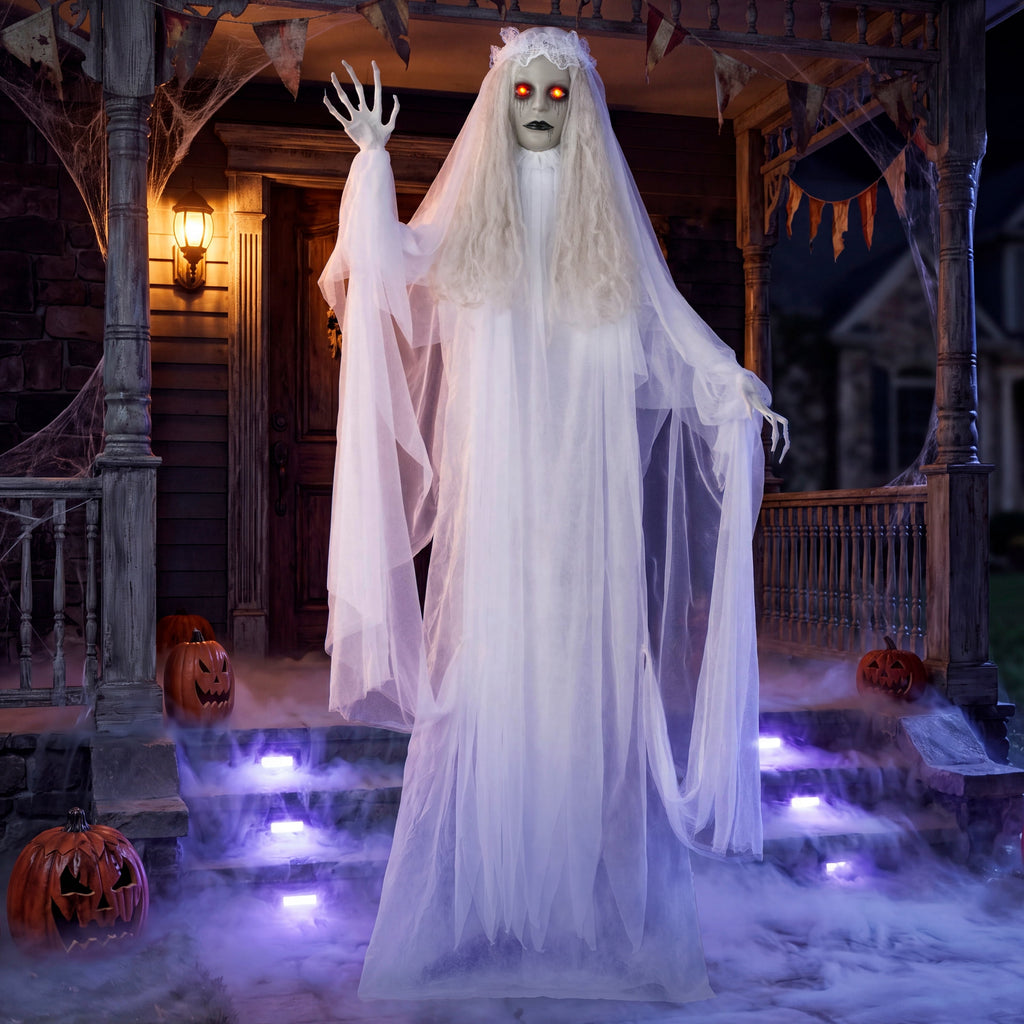 Joyfy Halloween Decorations Outdoor, 72"(6ft) Light Up Animated Scary Decorations Pumpkin Ghost with Sound Activation,Animatronics Pumpkin Decorations for Haunted House Prop Yard Decor
