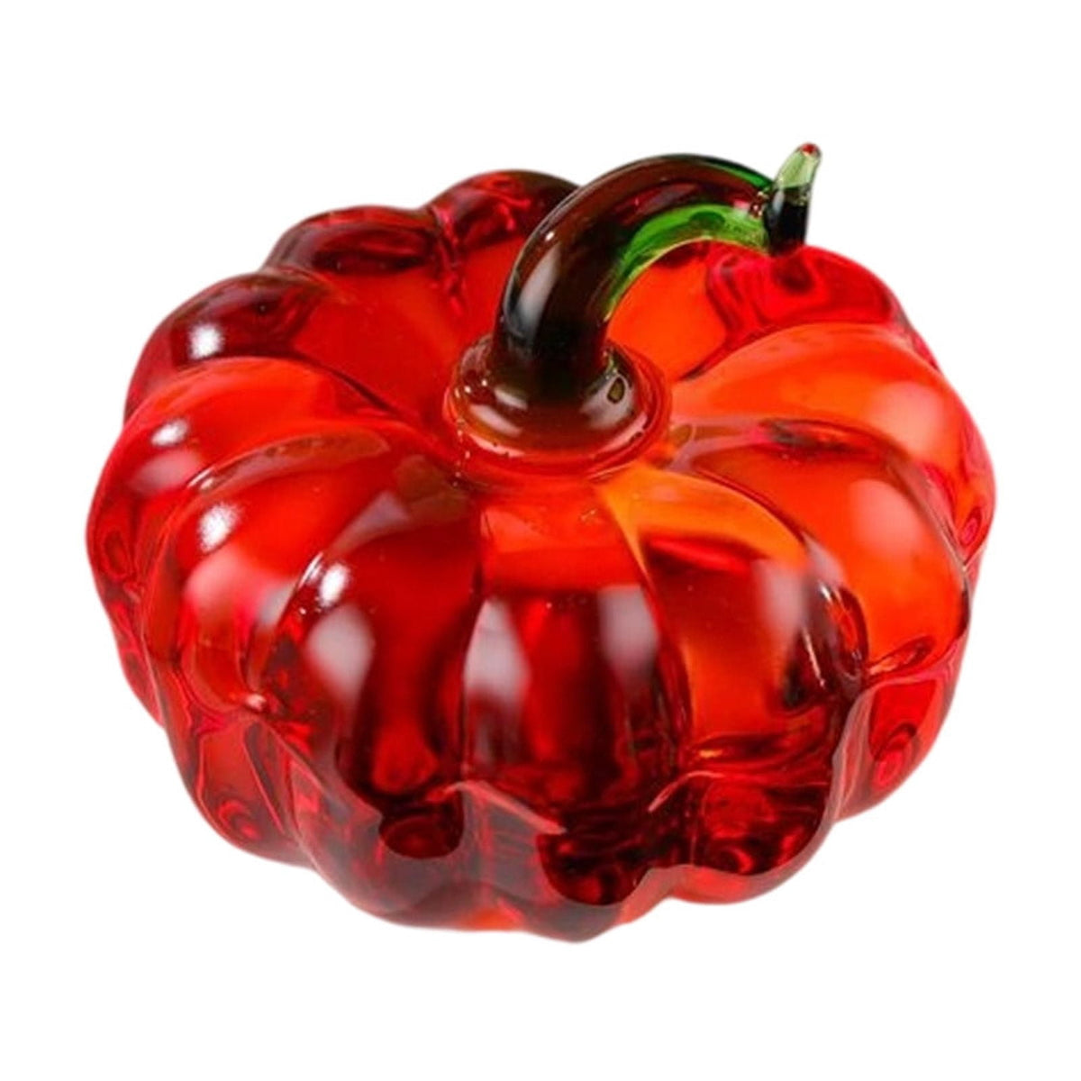 Fall Decor Mini Blue Hand Blown Glass Pumpkin Figurine Transparent Crystal Pumpkin with Green Stem Art Glass Fruit Tabletop Decor for Home Office Shelf Thanksgiving Halloween Gift
