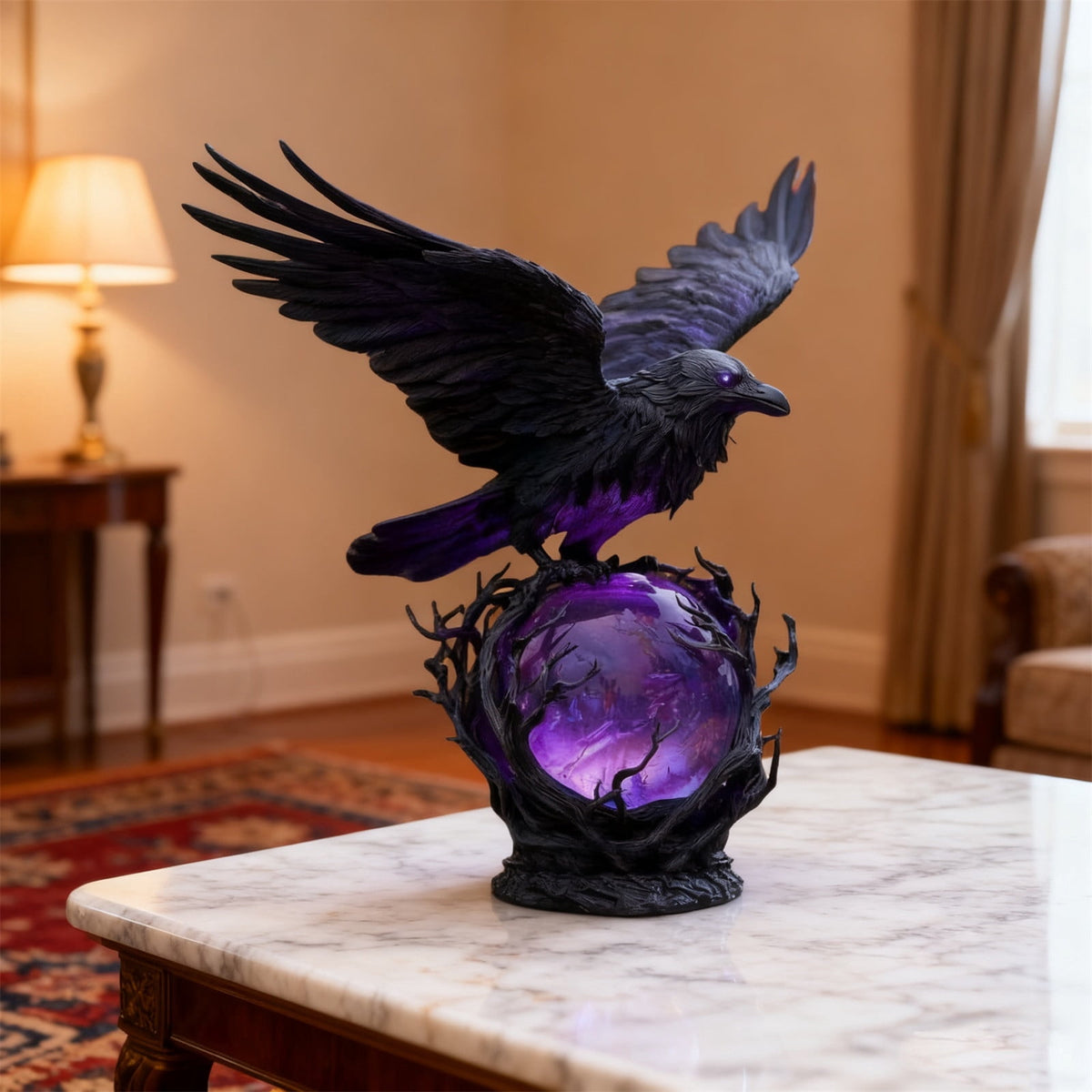 Gothic Mysterious Raven Lamp Light Sculpture, Resin Halloween Moonlight Luminous Crow Bird Led for Home Decor Gift, Bedroom Bedside, Living Room