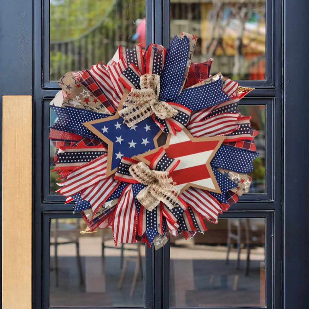 Nkmbld 4th of July Wreaths for Front Door, Independence Day Wreath Red White Blue Flower Wreath for Independence Day Memorial Day Flag Day Decor