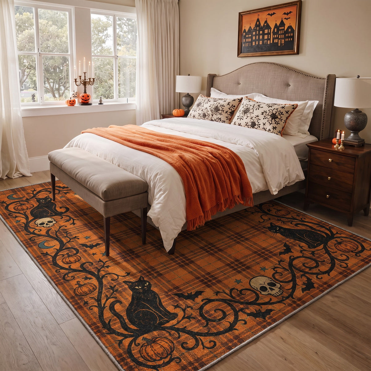 KUETH 3'x5' Halloween Machine Washable Area Rug, Non-Slip Rugs for Living Room, Bedroom and Dining Room, Orange