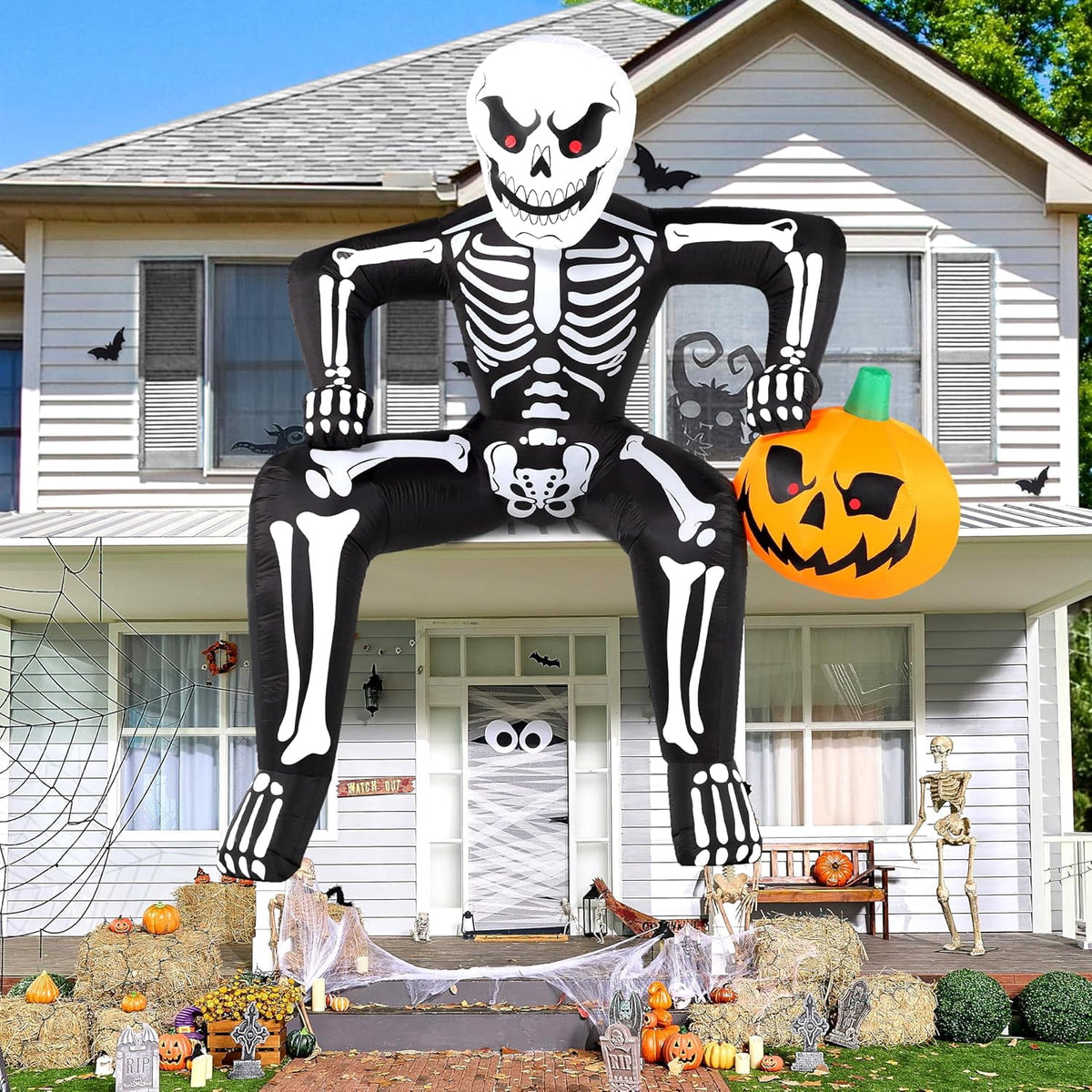 Joyfy 4.5 FT Halloween Inflatable Decorations Outdoor Scary Flying Ghost Broke Out from Window with Built-in LED Blow Up Inflatable for Window Decoration Yard Garden Lawn Decor