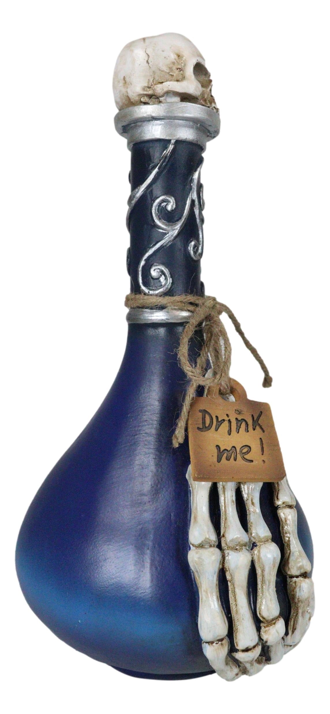 Skeleton Fingers And Skull Blue Decorative Potion Bottle