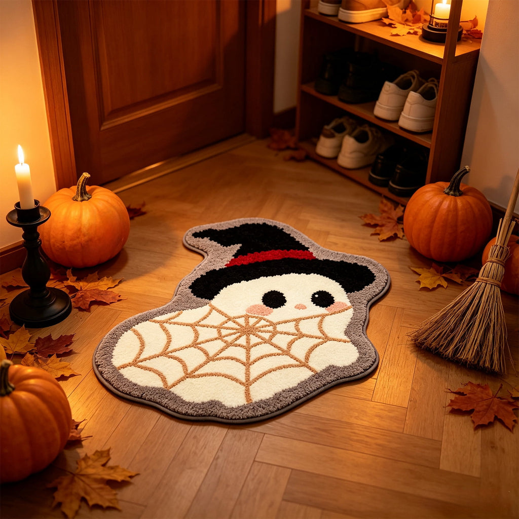 Halloween Wreath Shaped Rugs, Soft Indoor Mat for Entryway, Kitchen, Halloween Party, Pumpkin Witch Spooky Home Decor, 23.62x15.75 Inches