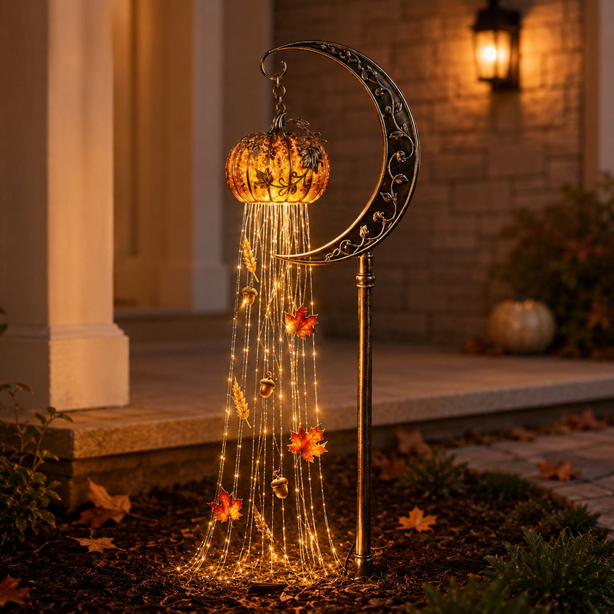 Halloween Solar Garden Stake Light,Metal Hanging Pumpkin Lantern Waterproof for Yard Lawn Proch