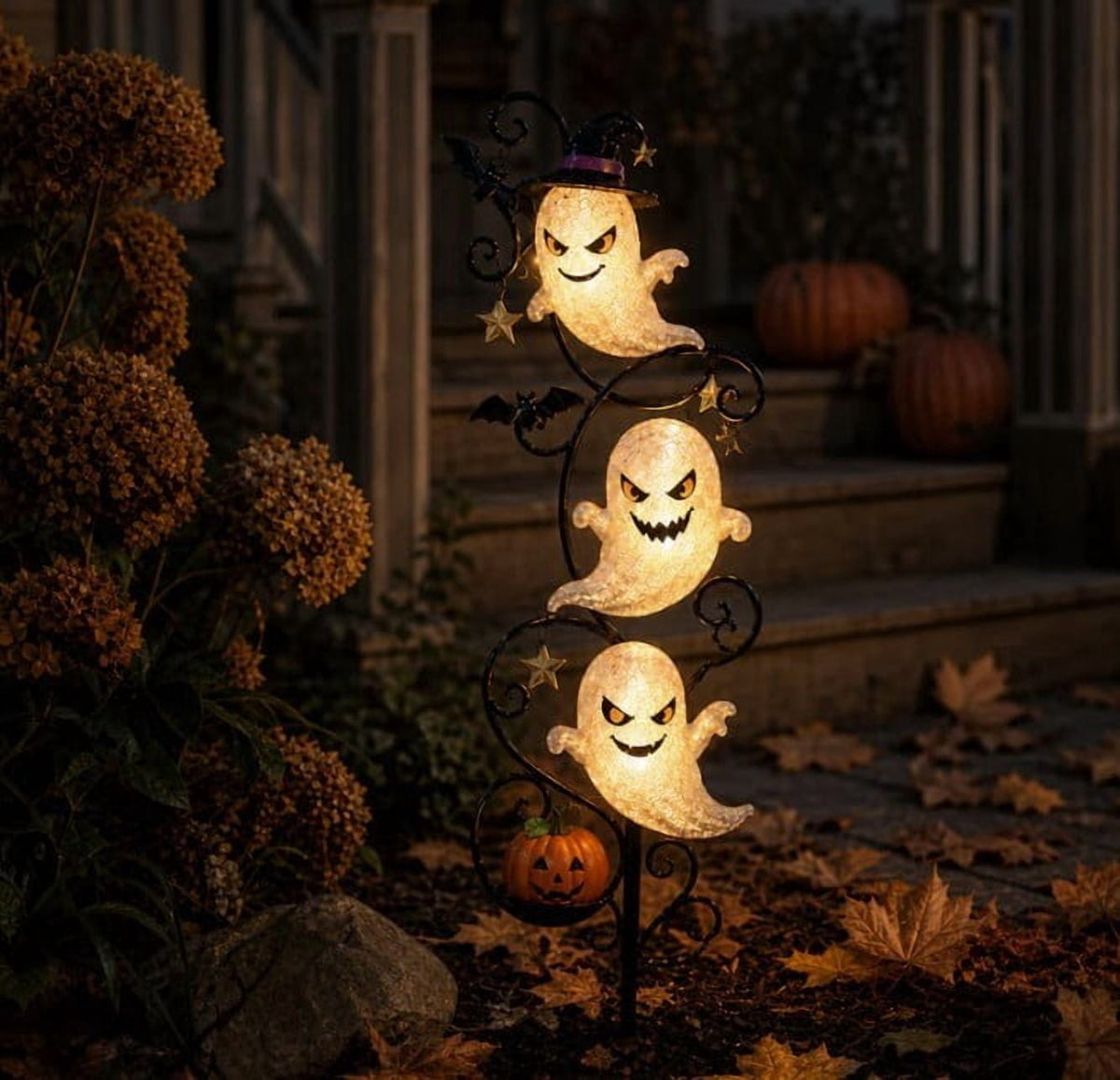 Clearance Halloween Solar Black Cat & Pumpkin Moon Garden Stake Light, Outdoor Waterproof LED Yard Decoration with Crescent Moon, Hanging Jack-o'-Lantern Lantern for Garden, Patio, Walkway, Porch