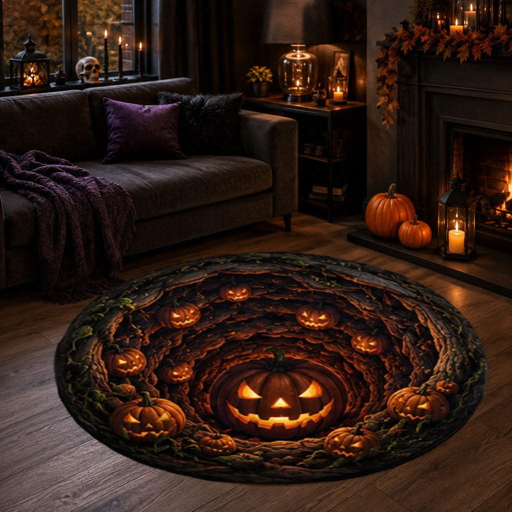 Win s Way 3D Illusion Round Halloween Rug Optical Illusion Doormat Non- Washable Entryway Decor Spooky Fall Front Door Mat for Party Decoration Available in 15.8/23.6/31.5 Inch