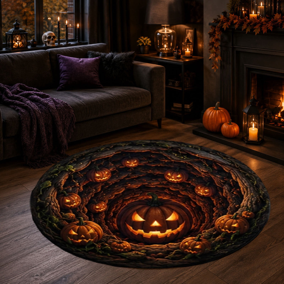 Win s Way 3D Illusion Round Halloween Rug Optical Illusion Doormat Non- Washable Entryway Decor Spooky Fall Front Door Mat for Party Decoration Available in 15.8/23.6/31.5 Inch