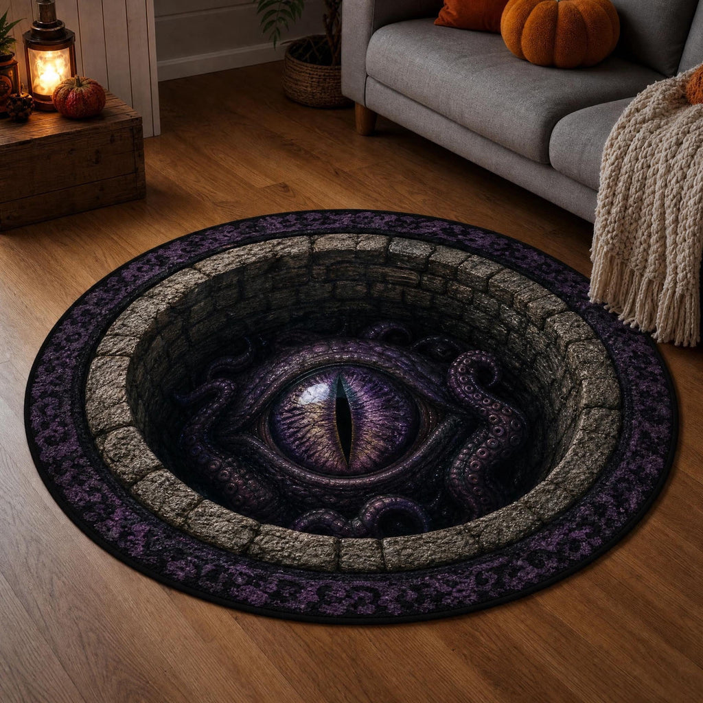Win s Way 3D Illusion Round Halloween Rug Optical Illusion Doormat Non- Washable Entryway Decor Spooky Fall Front Door Mat for Party Decoration Available in 15.8/23.6/31.5 Inch