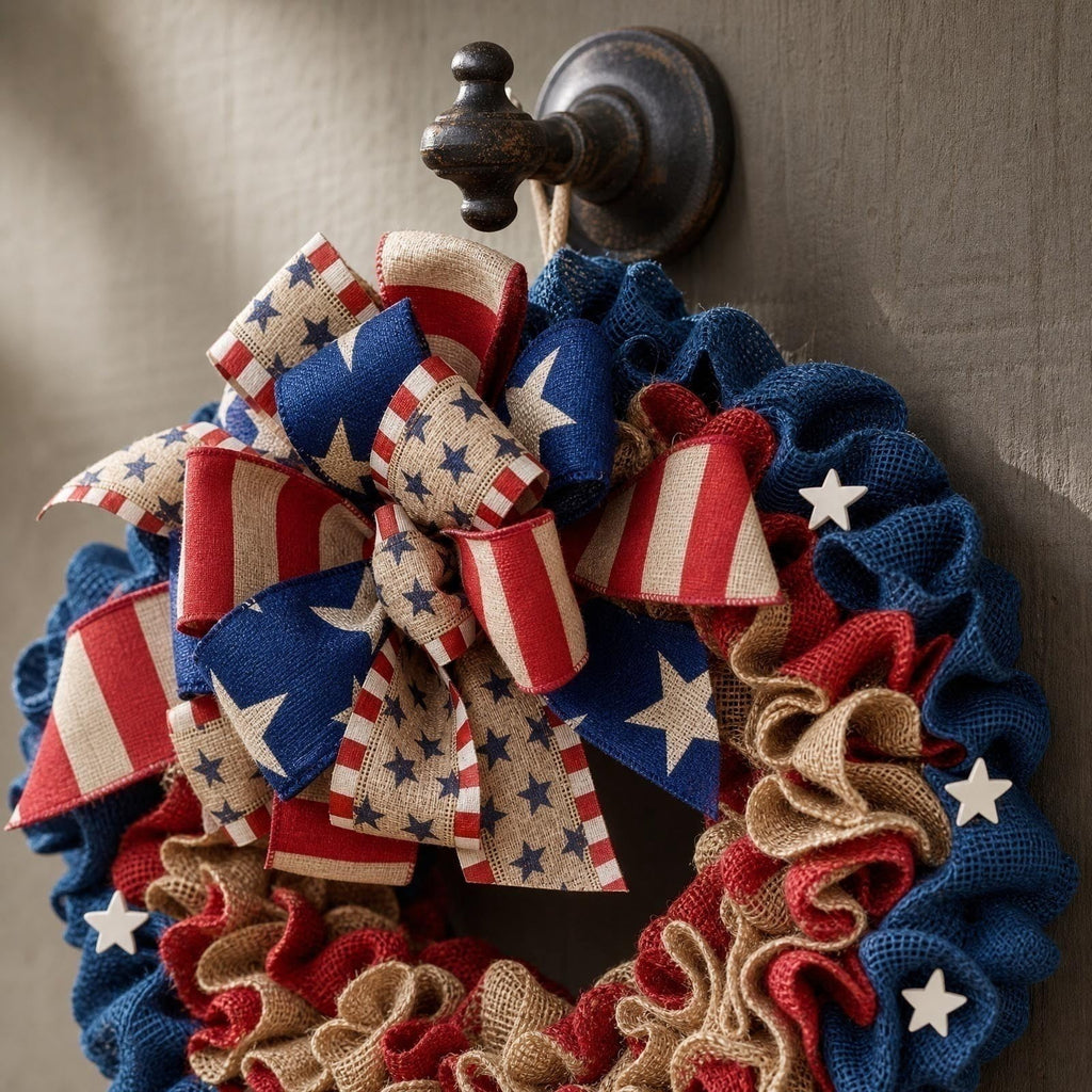 Nkmbld 4th of July Wreaths for Front Door, Independence Day Wreath Red White Blue Flower Wreath for Independence Day Memorial Day Flag Day Decor