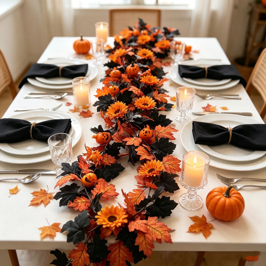 Chmadoxn 78.74" Halloween Thanksgiving Maple Leaf Garland with Mini Pumpkins & Berries, Artificial Fall Leaves Vine for Mantel Staircase Porch, Autumn Harvest Hanging Home Decor