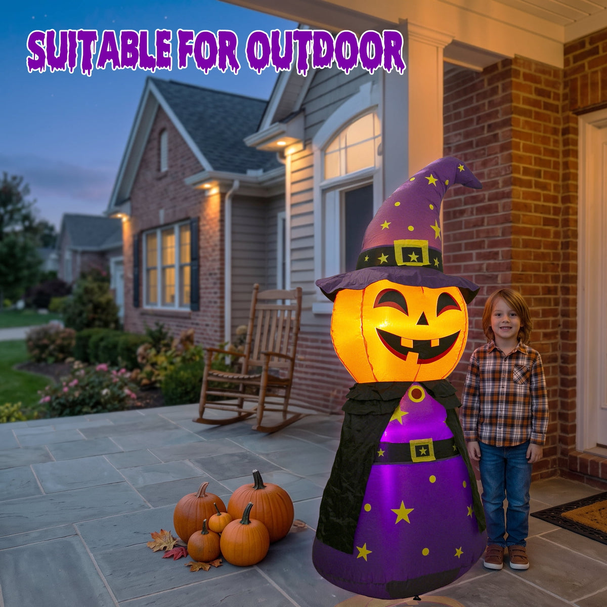 MAGOTAN 5 FT Halloween Inflatables Cape Pumpkin Outdoor Decorations Cape Pumpkin Halloween Inflatable Blow Up Halloween Cape Pumpkin Decoration Build-in LED Lights