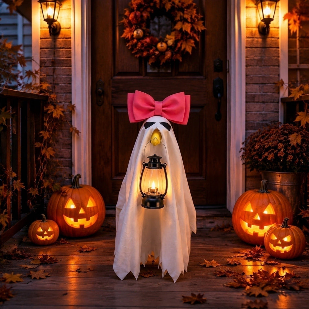 AuroraX Halloween Ghost Decor Outdoor Halloween Decoration Courtyard Tabletop Desktop Haunted Halloween Decoration for Yard Garden Pink