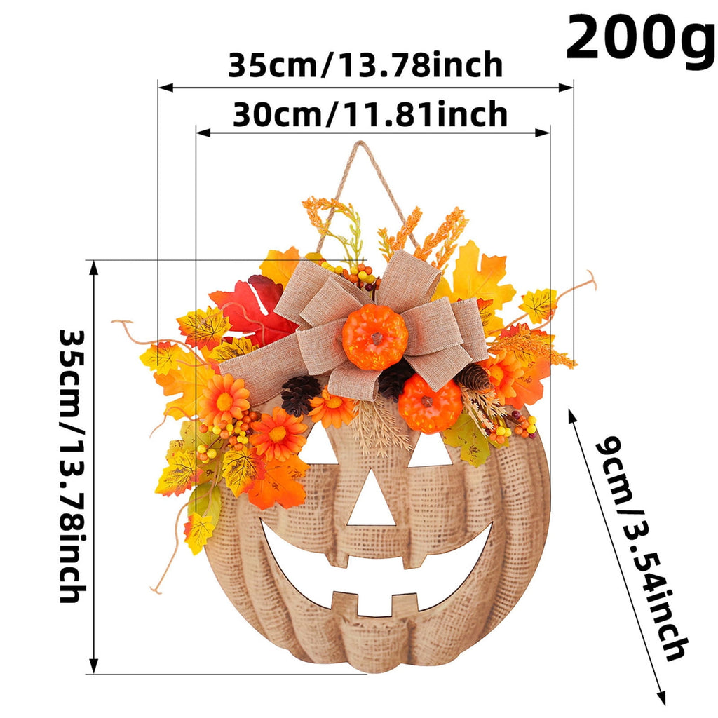 Autumn Pumpkin Door Hanger, Simulated Flower Wooden Pumpkin Wreath Seasonal Farmhouse Wall Decoration Reusable Festive Accent, Fall Thanksgiving Halloween Decor for Front Door Porch Window Mantel