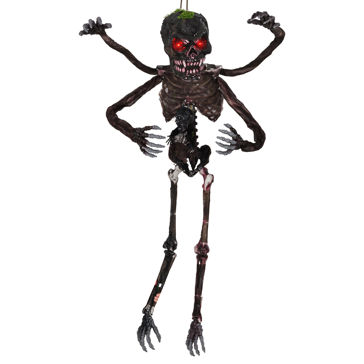 Gymax 6 FT Animated Halloween Decoration Hanging Zombie Light-up Eyes Poseable Arms