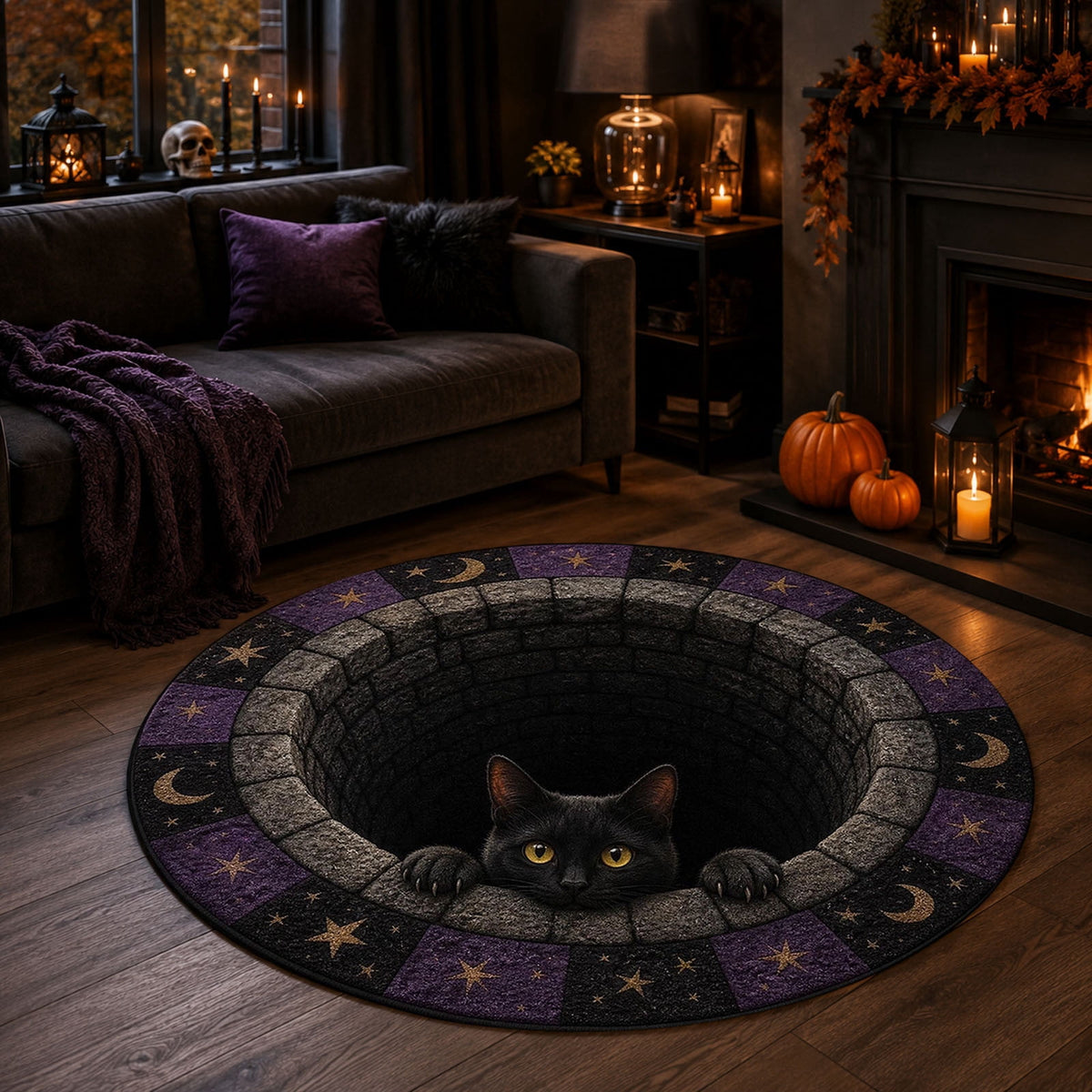Win s Way 3D Illusion Round Halloween Rug Optical Illusion Doormat Non- Washable Entryway Decor Spooky Fall Front Door Mat for Party Decoration Available in 15.8/23.6/31.5 Inch