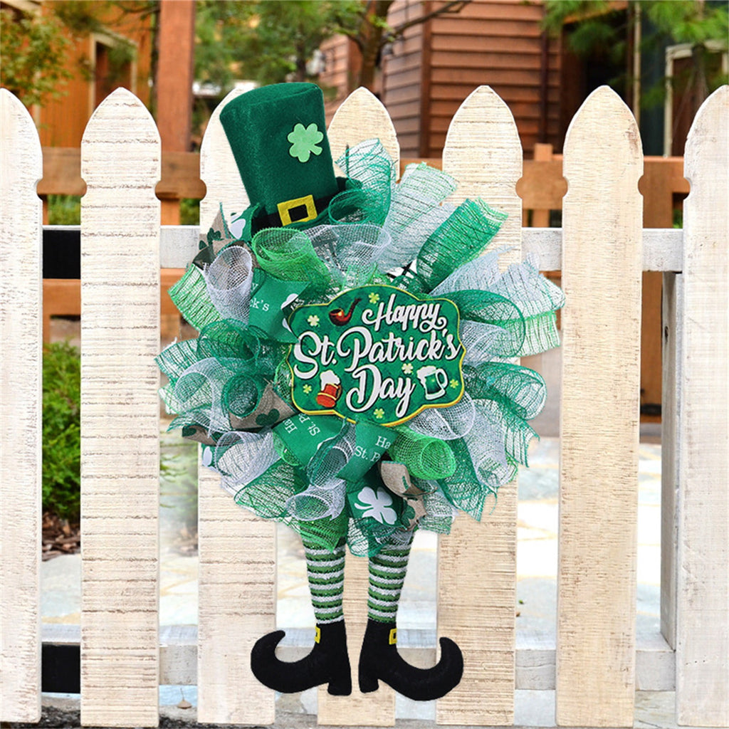 Overstock Outlet St. Patrick’S Day Leprechaun Wreath & Ribbon, Front Door Decor for St. Patrick’S Day, Irish Holiday Wreath, Wall Decoration for St. Patrick’S Day Festivities