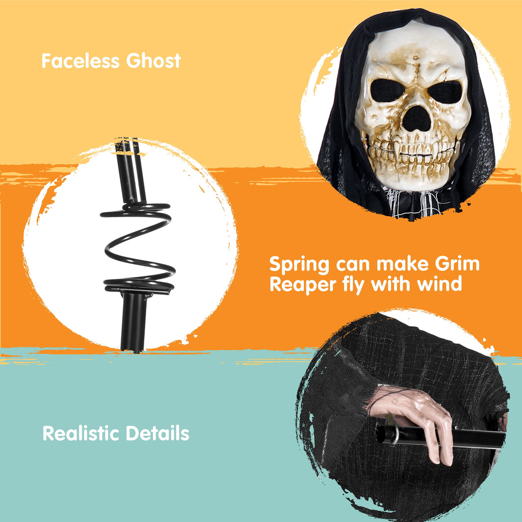 Joyfy Halloween Decorations Outdoor, 72"(6ft) Light Up Animated Scary Decorations Pumpkin Ghost with Sound Activation,Animatronics Pumpkin Decorations for Haunted House Prop Yard Decor