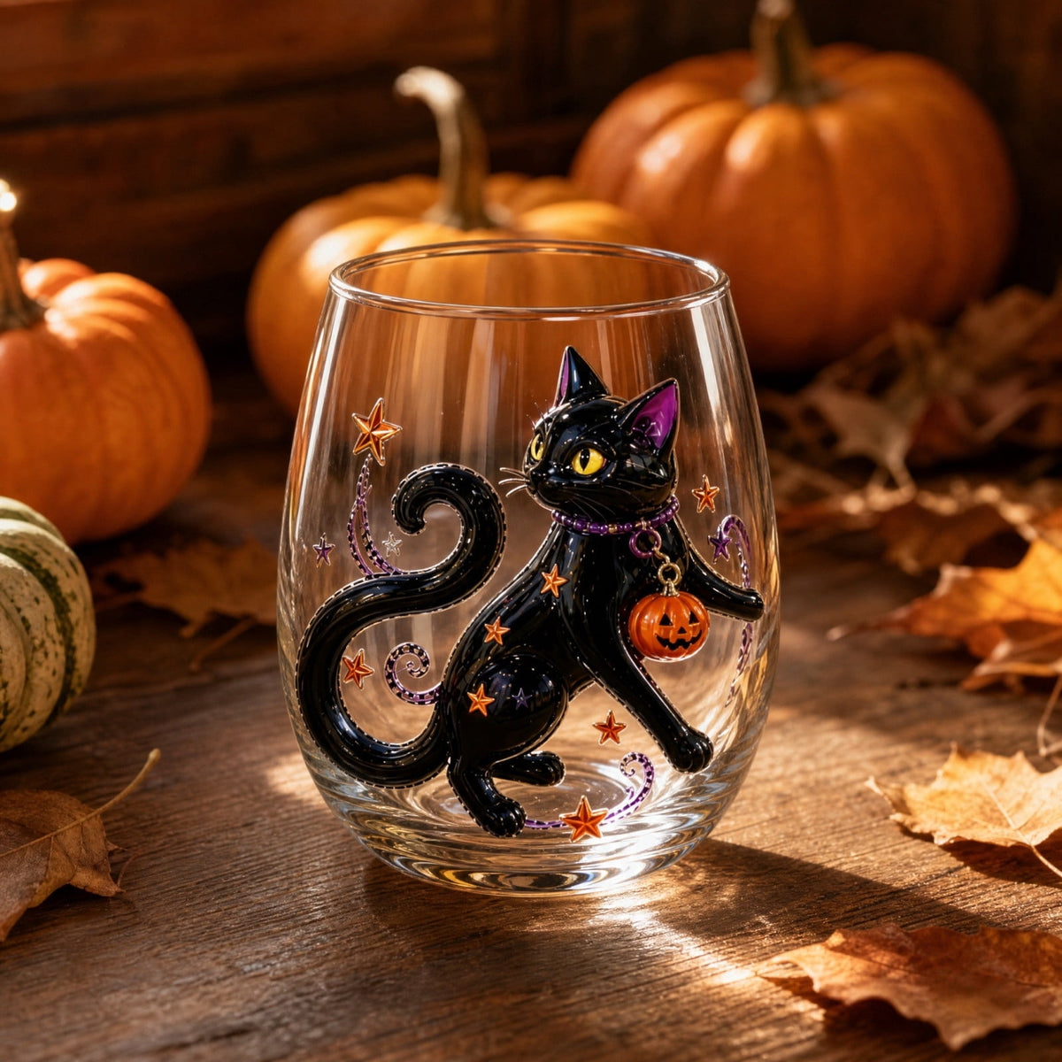 SCNOR Vintage Stained Glass Pumpkin Table Lamp, USB Powered Jack O Lantern Night Light for Halloween Fall Mantel Decor